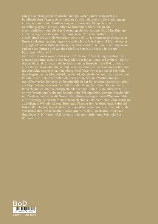 Produktbild: Gelehrtenbriefe an den Mongolisten Bernhard J&uuml;lg (1825-1886)