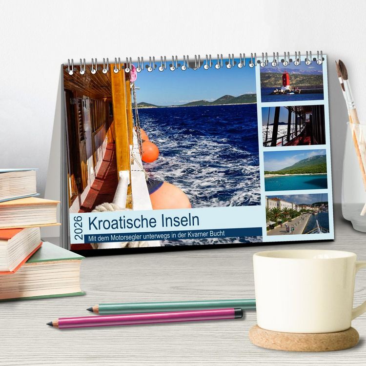 Produktbild: Kroatische Inseln - Mit dem Motorsegler unterwegs in der Kvarner Bucht (Tischkalender 2026 DIN A5 quer), CALVENDO Monatskalender