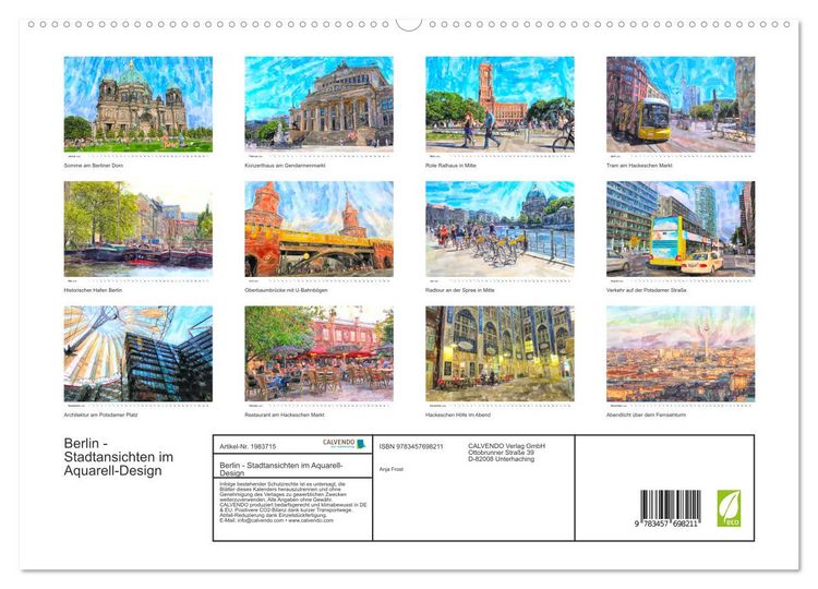 Produktbild: Berlin - Stadtansichten im Aquarell-Design (hochwertiger Premium Wandkalender 2026 DIN A2 quer), Kunstdruck in Hochglanz