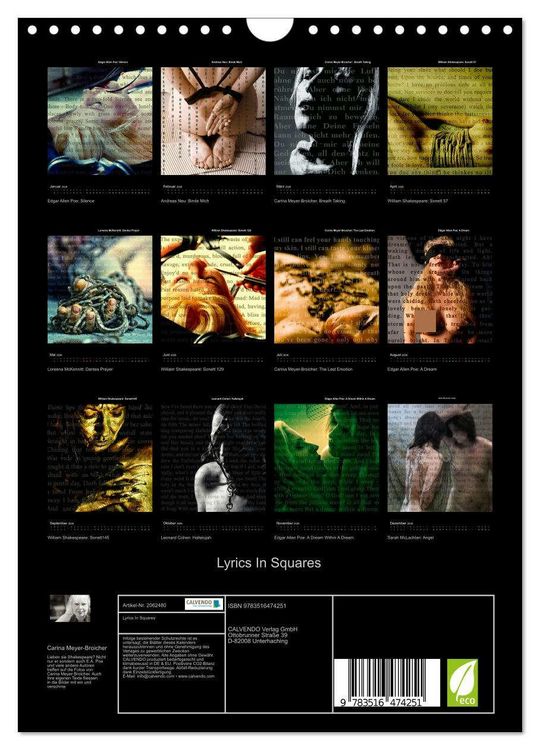 Produktbild: Lyrics In Squares (Wandkalender 2026 DIN A4 hoch), CALVENDO Monatskalender