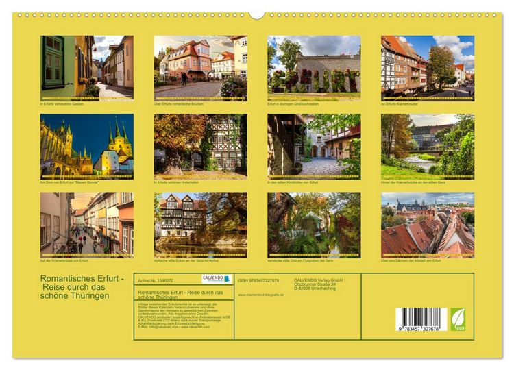 Produktbild: Romantisches Erfurt - Reise durch das sch&ouml;ne Th&uuml;ringen (hochwertiger Premium Wandkalender 2026 DIN A2 quer), Kunstdruck in Hochglanz