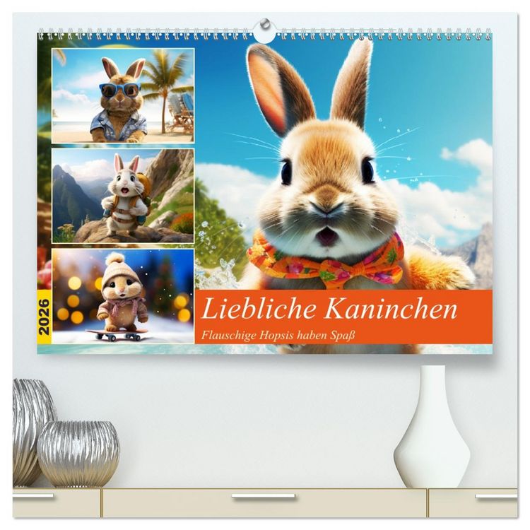 Produktbild: Liebliche Kaninchen. Flauschige Hopsis haben Spa&szlig; (hochwertiger Premium Wandkalender 2026 DIN A2 quer), Kunstdruck in Hochglanz