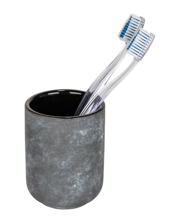 Produktbild: Bad-Accessoire Set Mod. Sacile, grau/schwarz, Keramik/Kunststoff, &Oslash; 9 x 16 cm, f&uuml;r stilvolle
