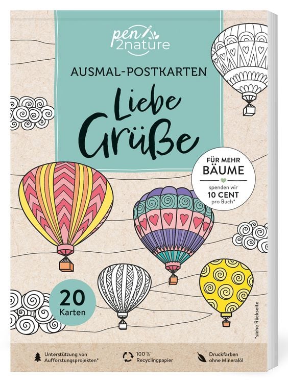 Produktbild: Ausmal-Postkarten Liebe Gr&uuml;&szlig;e | 20 Karten