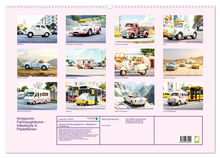 Produktbild: Amigurumi Fahrzeugtr&auml;ume - H&auml;kelstyle in Pastellt&ouml;nen (Wandkalender 2026 DIN A2 quer), CALVENDO Monatskalender