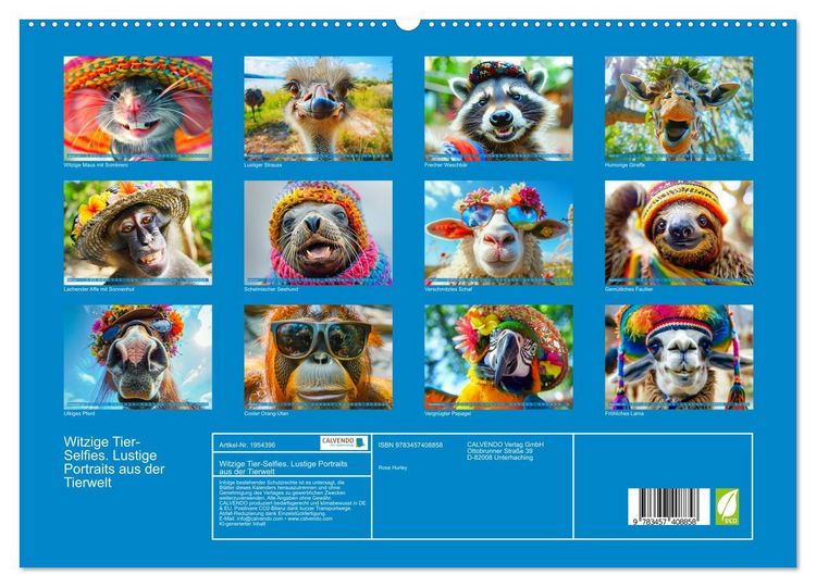 Produktbild: Witzige Tier-Selfies. Lustige Portraits aus der Tierwelt (hochwertiger Premium Wandkalender 2026 DIN A2 quer), Kunstdruck in Hochglanz