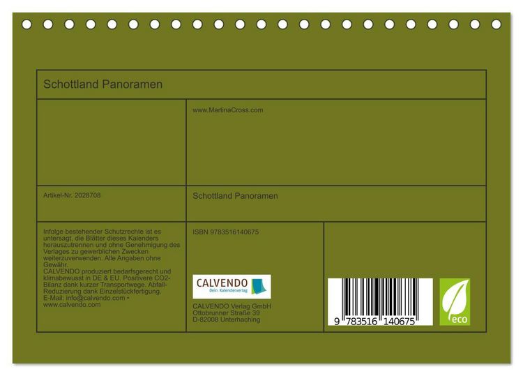 Produktbild: Schottland Panoramen (Tischkalender 2026 DIN A5 quer), CALVENDO Monatskalender
