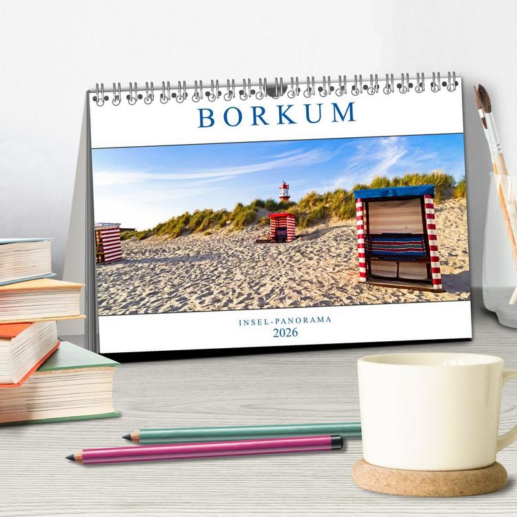 Produktbild: Borkum Inselpanorama (Tischkalender 2026 DIN A5 quer), CALVENDO Monatskalender