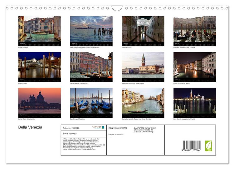 Produktbild: Bella Venezia (Wandkalender 2026 DIN A3 quer), CALVENDO Monatskalender