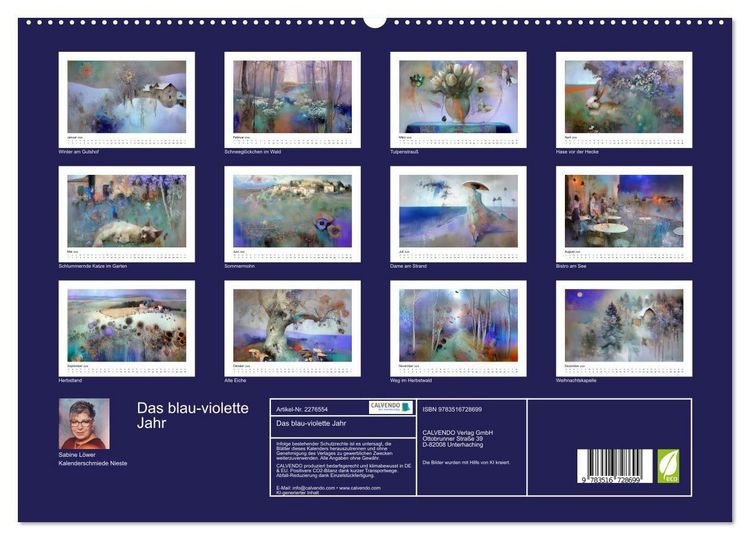 Produktbild: Das blau-violette Jahr (hochwertiger Premium Wandkalender 2026 DIN A2 quer), Kunstdruck in Hochglanz