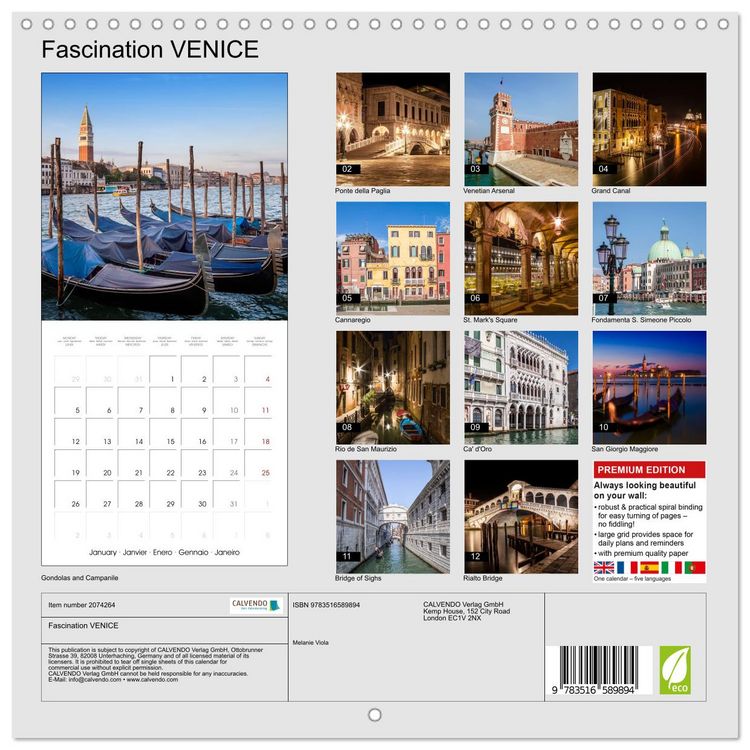 Produktbild: Fascination VENICE (Wall Calendar 2026 12 &times; 12 Inch) CALVENDO 12 Month Wall Calendar