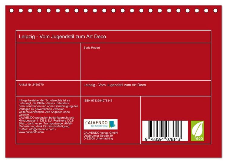 Produktbild: Leipzig - Vom Jugendstil zum Art Deco (Tischkalender 2027 DIN A5 quer), CALVENDO Monatskalender