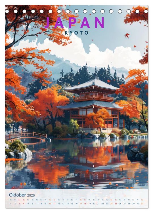Produktbild: Japan - Old School Poster Style (Tischkalender 2026 DIN A5 hoch), CALVENDO Monatskalender