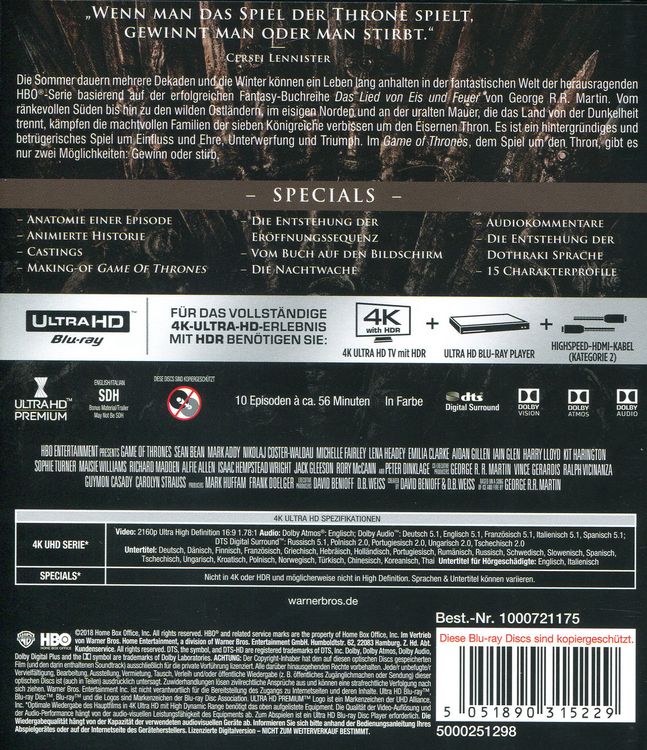 Produktbild: Game of Thrones - Staffel 1 (4 Blu-rays 4K Ultra HD)