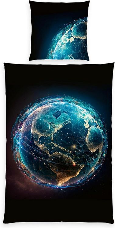 Produktbild: Herding 4859412050 - Young Collection Bettw&auml;sche Weltkugel, Microfaser, 80x80/135x200 cm