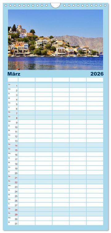 Produktbild: Familienplaner 2026 - Ein Tag auf Symi mit 5 Spalten (Wandkalender, 21 x 45 cm) CALVENDO