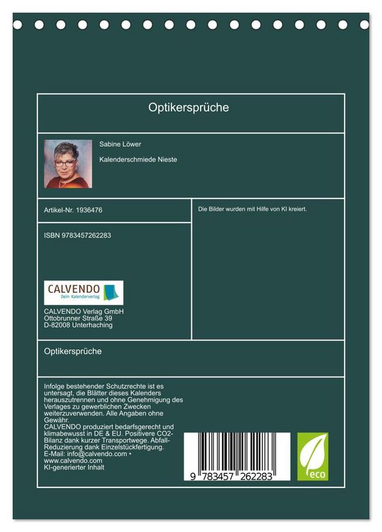Produktbild: Optikerspr&uuml;che (Tischkalender 2026 DIN A5 hoch), CALVENDO Monatskalender