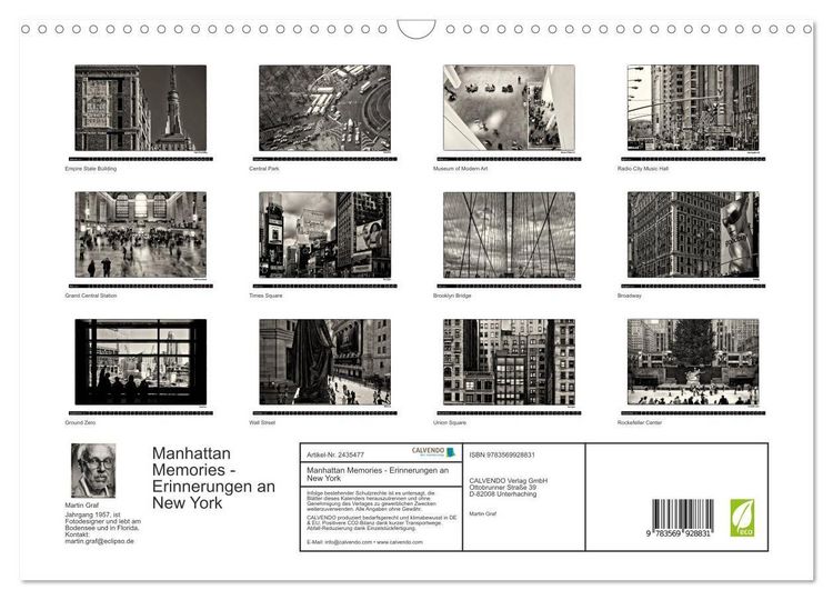 Produktbild: Manhattan Memories - Erinnerungen an New York (Wandkalender 2027 DIN A3 quer), CALVENDO Monatskalender