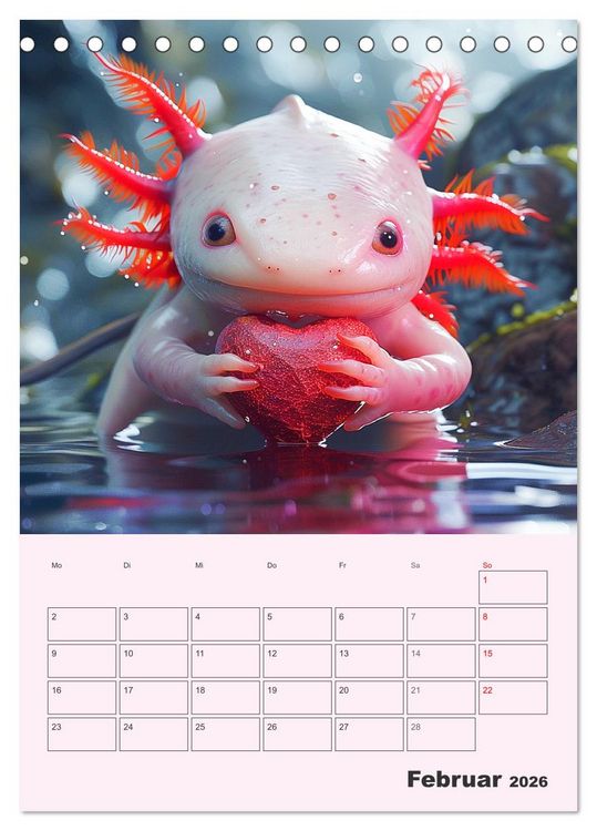 Produktbild: Axolotl. Lustiger Schwanzlurch mit Superkr&auml;ften (Tischkalender 2026 DIN A5 hoch), CALVENDO Monatskalender