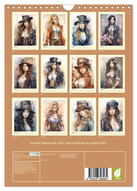 Produktbild: Sch&ouml;ne Steampunk Girls. Retro-&Auml;sthetik im Aquarell-Stil (Wandkalender 2026 DIN A4 hoch), CALVENDO Monatskalender
