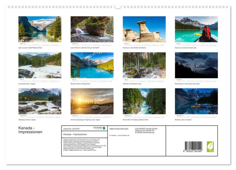 Produktbild: Kanada - Impressionen (hochwertiger Premium Wandkalender 2026 DIN A2 quer), Kunstdruck in Hochglanz
