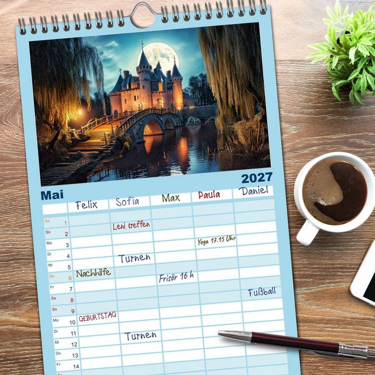 Produktbild: Familienplaner 2027 - Romantische Ritterburgen mit 5 Spalten (Wandkalender, 21 x 45 cm) CALVENDO