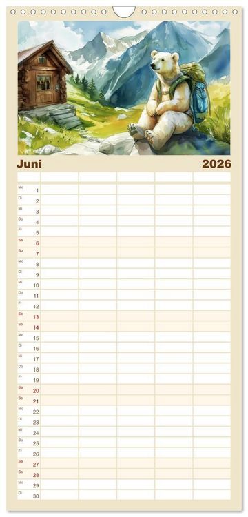 Produktbild: Familienplaner 2026 - Eisb&auml;r Eik auf Europareise mit 5 Spalten (Wandkalender, 21 x 45 cm) CALVENDO