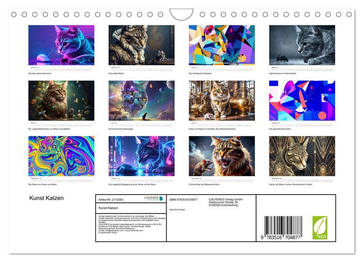 Produktbild: Kunst Katzen (Wandkalender 2026 DIN A4 quer), CALVENDO Monatskalender