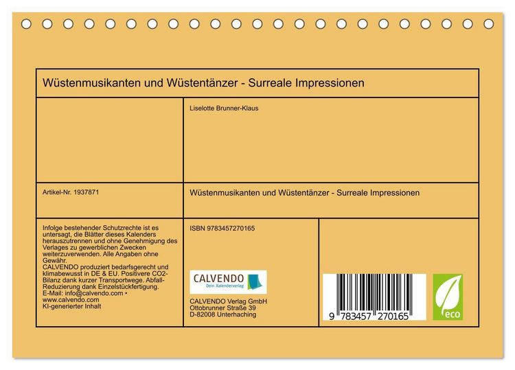 Produktbild: W&uuml;stenmusikanten und W&uuml;stent&auml;nzer - Surreale Impressionen (Tischkalender 2026 DIN A5 quer), CALVENDO Monatskalender