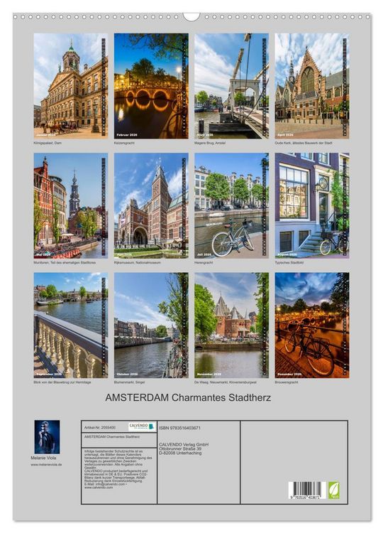 Produktbild: AMSTERDAM Charmantes Stadtherz (Wandkalender 2026 DIN A2 hoch), CALVENDO Monatskalender