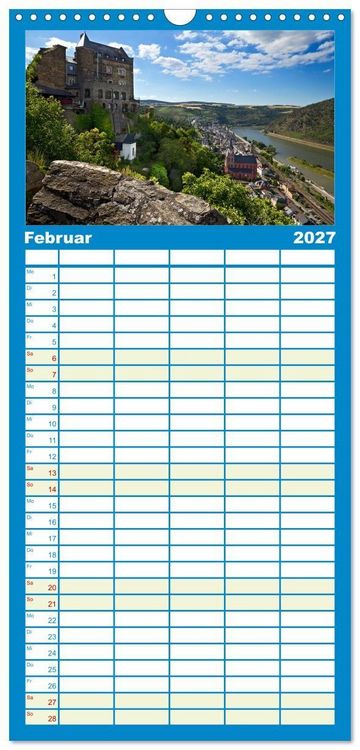 Produktbild: Familienplaner 2027 - Oberes Mittelrheintal Sehnsuchtsziel f&uuml;r Romantiker mit 5 Spalten (Wandkalender, 21 x 45 cm) CALVENDO