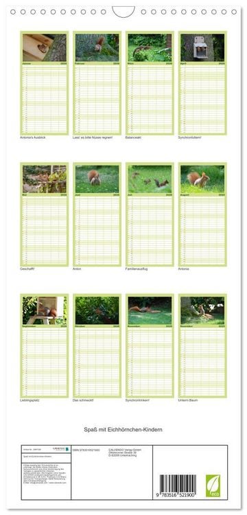 Produktbild: Familienplaner 2026 - Spa&szlig; mit Eichh&ouml;rnchen-Kindern mit 5 Spalten (Wandkalender, 21 x 45 cm) CALVENDO