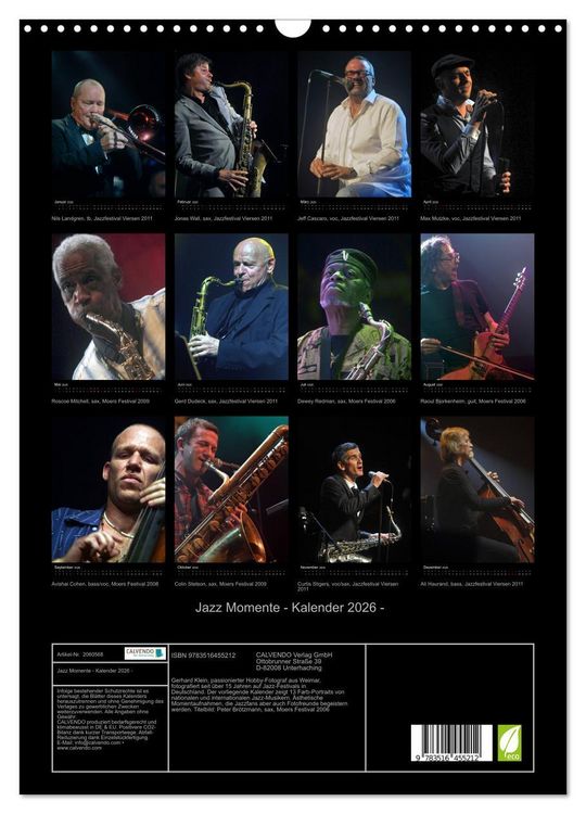 Produktbild: Jazz Momente - Kalender 2026 - (Wandkalender 2026 DIN A3 hoch), CALVENDO Monatskalender