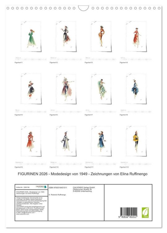 Produktbild: FIGURINEN 2026 - Modedesign von 1949 - Zeichnungen von Elina Ruffinengo (Wandkalender 2026 DIN A3 hoch), CALVENDO Monatskalender