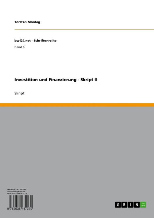 Produktbild: Investition und Finanzierung - Skript II