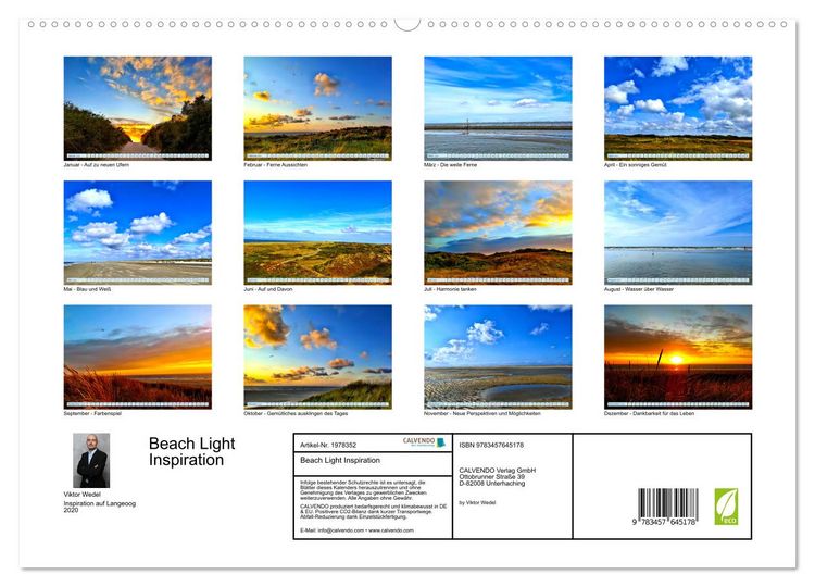 Produktbild: Beach Light Inspiration (Wandkalender 2026 DIN A2 quer), CALVENDO Monatskalender