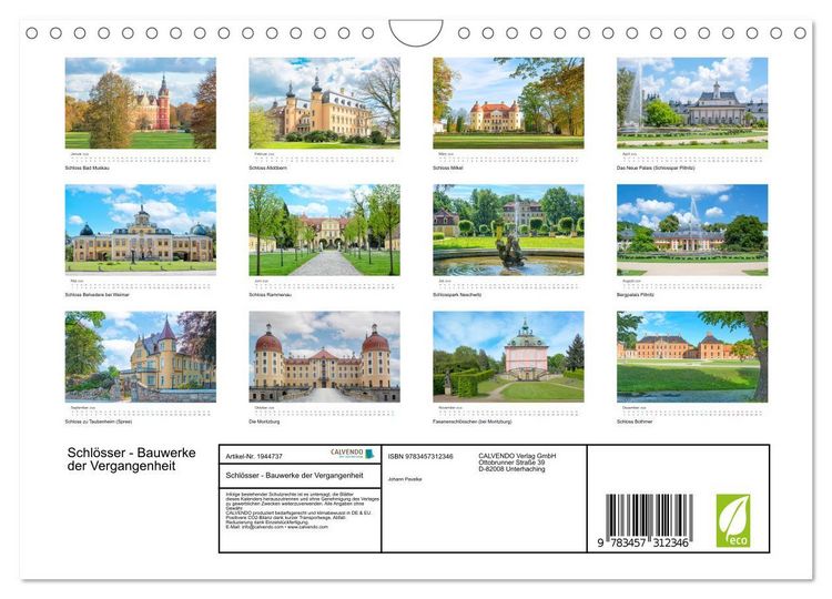 Produktbild: Schl&ouml;sser - Bauwerke der Vergangenheit (Wandkalender 2026 DIN A4 quer), CALVENDO Monatskalender