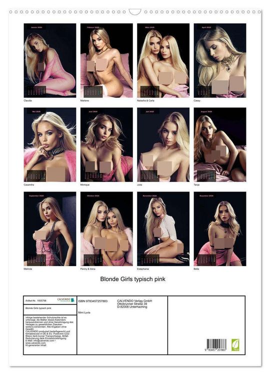 Produktbild: Blonde Girls typisch pink (Wandkalender 2026 DIN A2 hoch), CALVENDO Monatskalender