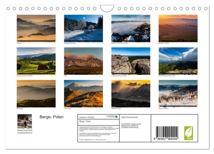 Produktbild: Berge. Polen (Wandkalender 2026 DIN A4 quer), CALVENDO Monatskalender