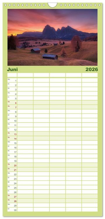 Produktbild: Familienplaner 2026 - Bergstille - Landschaften, die ber&uuml;hren mit 5 Spalten (Wandkalender, 21 x 45 cm) CALVENDO
