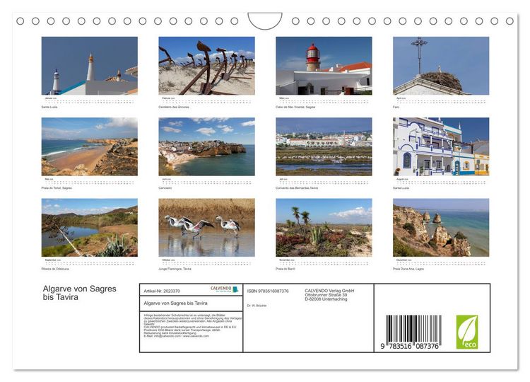 Produktbild: Algarve von Sagres bis Tavira (Wandkalender 2026 DIN A4 quer), CALVENDO Monatskalender