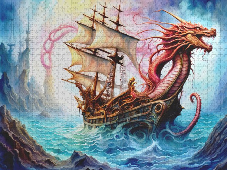 Produktbild: CALVENDO Puzzle Ein Motiv aus dem Kalender Fantasie-Drachensegelschiffe | 1000 Teile Lege-Gr&ouml;&szlig;e 64x48cm Foto-Puzzle f&uuml;r gl&uuml;ckliche Stunden