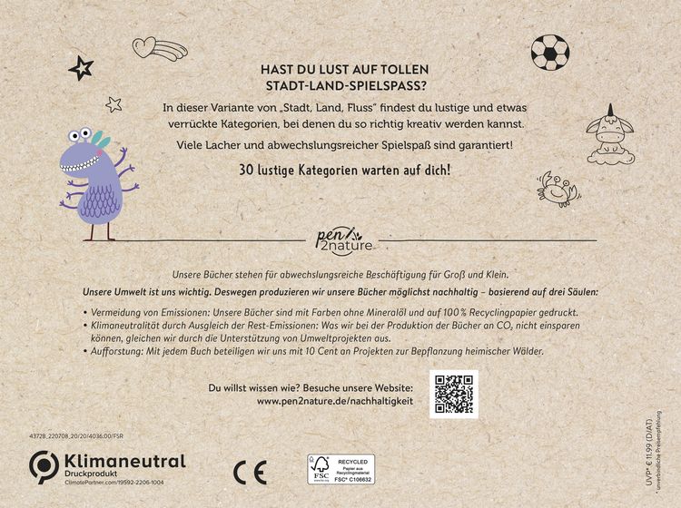 Produktbild: Stadt-Land-Bl&ouml;dsinn. Bunter Spiele-Block f&uuml;r Kinder ab 8 Jahren