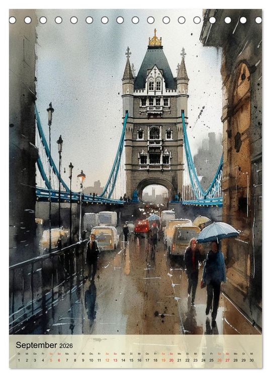 Produktbild: London - ein Regentag (Tischkalender 2026 DIN A5 hoch), CALVENDO Monatskalender