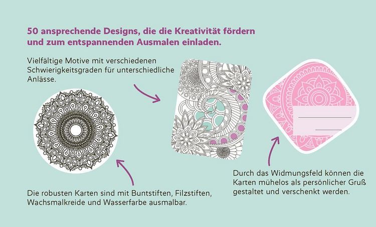 Produktbild: 50 cozy Karten zum Ausmalen &ndash; Relaxen mit Mandalas