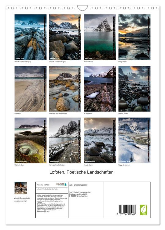 Produktbild: Lofoten. Poetische Landschaften (Wandkalender 2026 DIN A3 hoch), CALVENDO Monatskalender