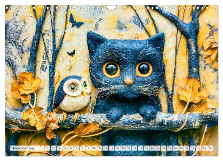 Produktbild: Filzige Katzenfreunde - Ein Jahr voller niedlicher KI-Filzkunst (Wandkalender 2026 DIN A3 quer), CALVENDO Monatskalender