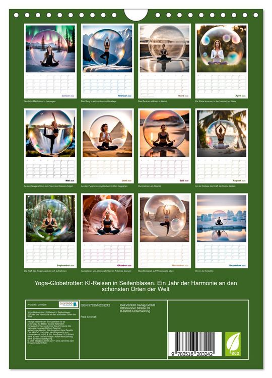 Produktbild: Yoga-Globetrotter: KI-Reisen in Seifenblasen. Ein Jahr der Harmonie an den sch&ouml;nsten Orten der Welt (Wandkalender 2026 DIN A4 hoch), CALVENDO Monatskalender