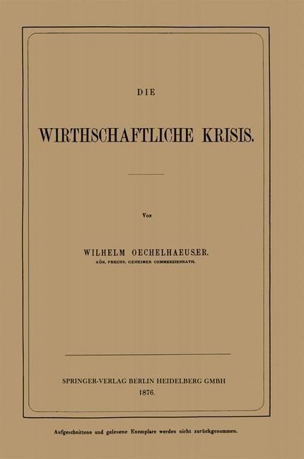 Produktbild: Die Wirthschaftliche Krisis