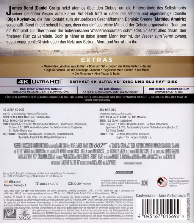 James Bond - Ein Quantum Trost (4K Ultra HD) (+ Blu-ray 2D)